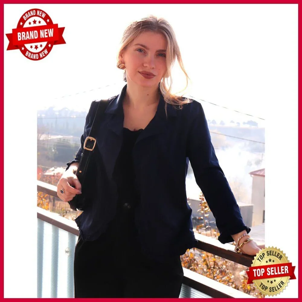 Cropped Blazer 3/4 Sleeve Cotton Cardigan Business Casual Work Jacket